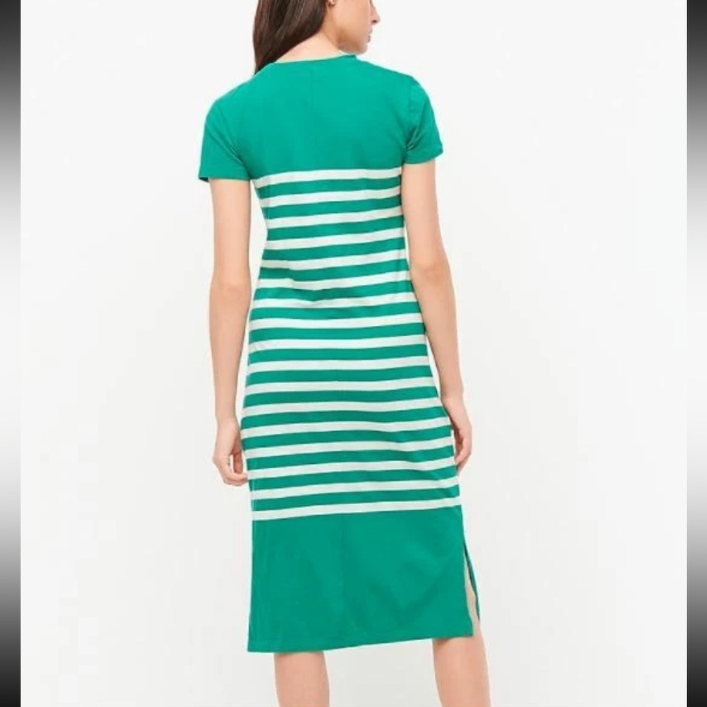 J. Crew Kelly Green and White Striped Midi Tee Dress 100% Cotton Small EUC - Picture 3 of 11